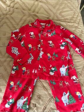 Pottery Barn Kids Red Holiday Pajama Set with Festive Characters